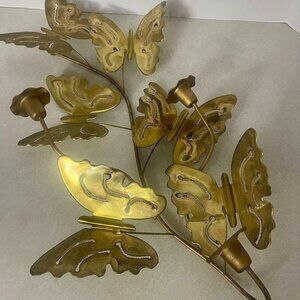 HOMCO Home Interior Brass 3D 6 Butterflies 3 Sconces Wall Candle Holders VINTAG